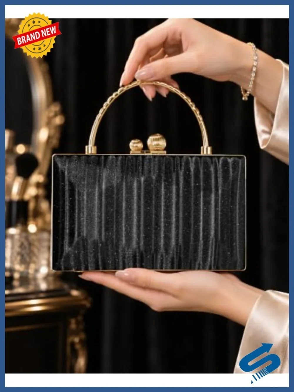 WHIPPY Glitter Clutch Purse Hard Box Evening Bag with Detachable Chain Strap